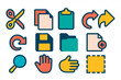 © Valentyna - Bold Editing Icons. Flat vector icons of keyboard shortcuts for editing: cut (scissors), copy (double file), paste (clipboard),