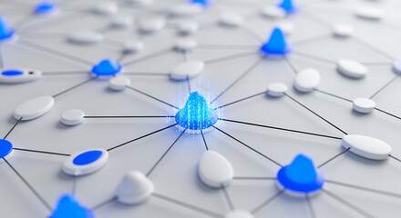 Dynamic network connection glowing with digital data streams connecting abstract nodes