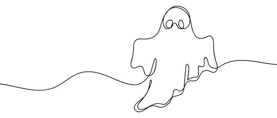Wall Mural - Halloween ghost continuous line art vector illustration. Editable stroke.