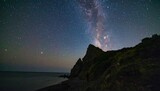 Starry night over a coastal landscape