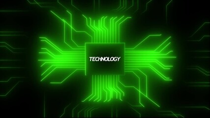 Wall Mural - Abstract Cyber Technology Motion Design Futuristic Technology Circuit Animation . Neon Glowing Circuit on black Background .Digital circuit .Glowing neon technology circuit board lines .4k video