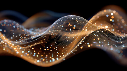 Wall Mural - golden wave of technology: a mesmerizing digital art piece showcases an undulating wave of luminous 
