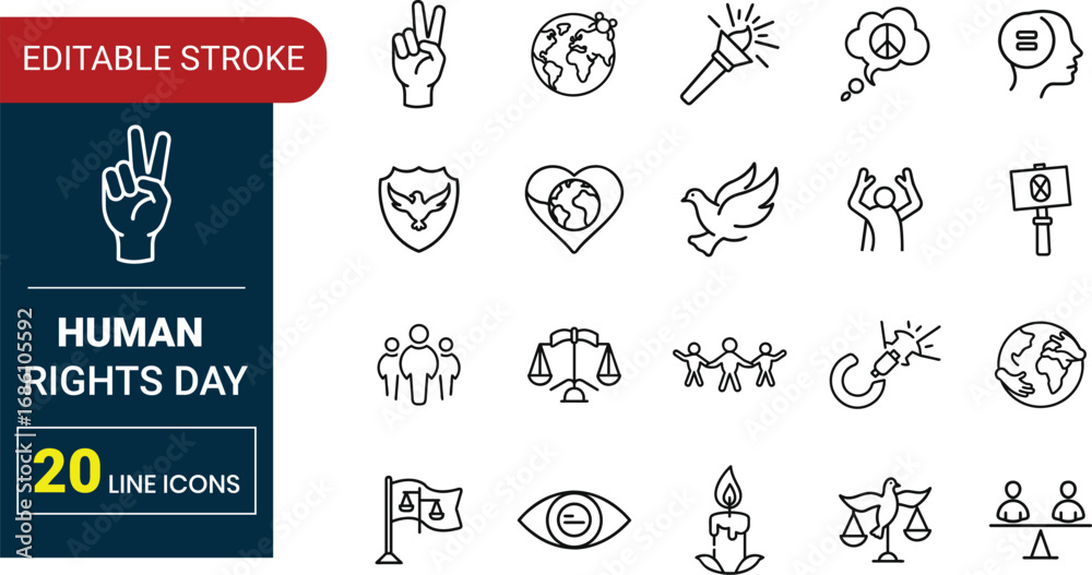 Basic Rights Symbols Editable Human Rights Day Outline Icon Set | Equality, Freedom ...