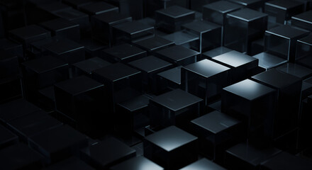 Elegant dark blocks with reflective surfaces create a modern abstract design