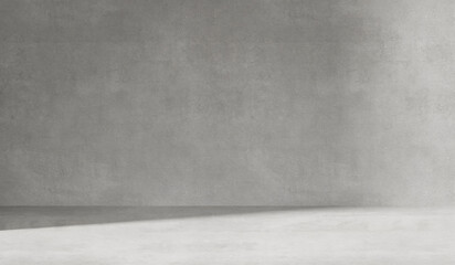 Wall Mural - Gray background with cement wall texture. Minimalist abstract background for product presentations with soft shadows from the window