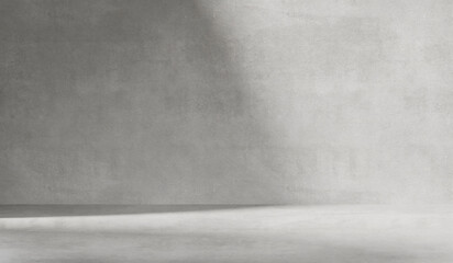 Wall Mural - Gray background with cement wall texture. Minimalist abstract background for product presentations with soft shadows from the window