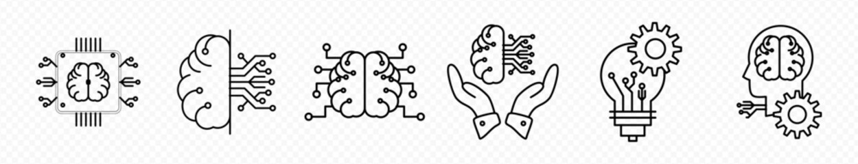 Artificial intelligence icon set. collection of brain, ai, head, machine, technology and more. vector Illustration
