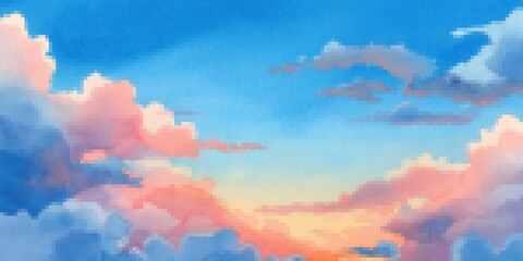 Canvas Print - abstract pixel art background of sky with clouds at sunset