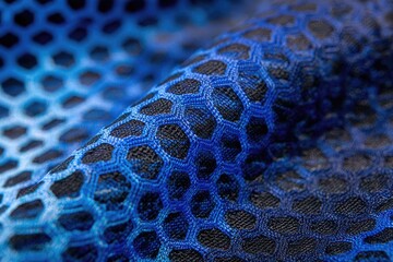 Close-up of textured blue fabric with honeycomb pattern