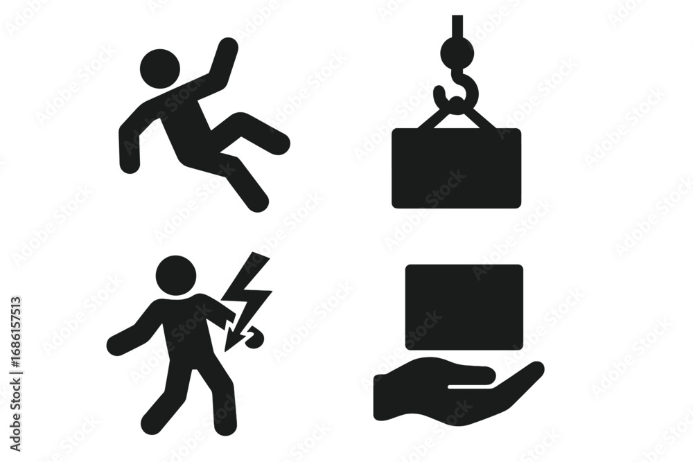Hazard and safety icons. Solid filled icon set for hazardous work ...
