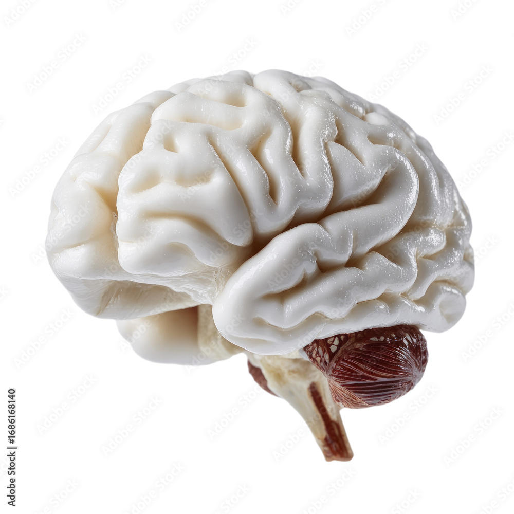 Anatomical model of a human brain showing cerebral cortex cerebellum ...