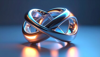 Abstract 3D Metal Infinity Loop on Blue Gradient with Futuristic Design.