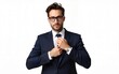 © Daniel - portrait of handsome businessman in suit and glasses tying tie isolated on white. High quality