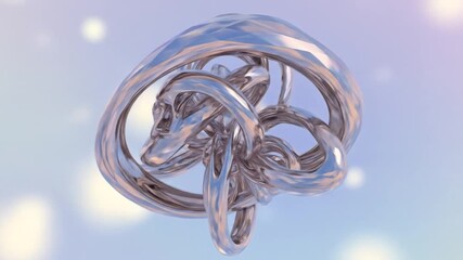 Abstract knot object of metallic circles on a blurred background, rotating view for intro or