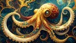 © MZART - Majestic Golden Octopus Day Celebration with Intricate Patterns and Deep Blue Accents