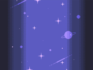 Wall Mural - Purple Deep Space with Glitter Backgroundin Dithered Gradient in Vertical, Pixel art Style