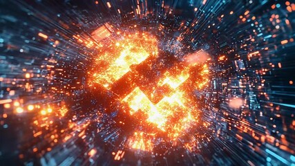 Cryptocurrency exploding inside a futuristic cyberspace tunnel