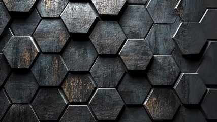Dark Metallic Hexagon Pattern Background Texture.