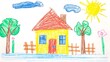 © Aimi - Crayon drawing, kid style, colorful house, simple shapes, playful, bright and cheerful