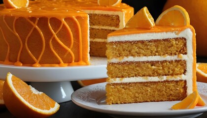 Wall Mural - slice of orange velvet cake on a plate