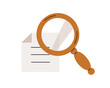 © Good Studio - Magnifying glass and document. Analyzing, reviewing, inspecting and studying paper, information, looking through lens. Research concept. Flat vector illustration isolated on white background