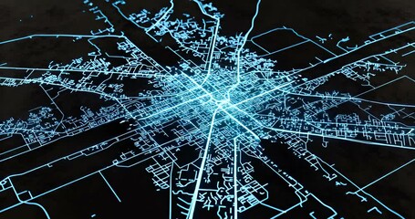 Abstract aerial city map animation showing urban planning and development vision