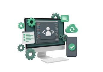 Computer programming and cloud technology concept isolated on transparent background