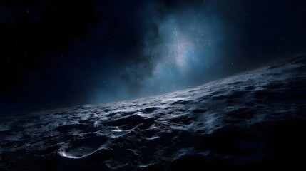 Wall Mural - detailed view of a cratered lunar surface under a starry deep space sky showcasing cosmic mystery an