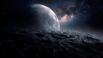Wall Mural - a breathtaking view of the moon s cratered surface against a vibrant starlit deep space background f