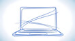 © Aries - A blue sketchy hand-drawn line art illustration of a modern laptop computer on a light background representing digital technology and communication