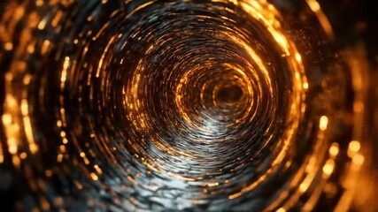 Wall Mural - Glowing tunnel with dark rock and sparkling orange light streaks
