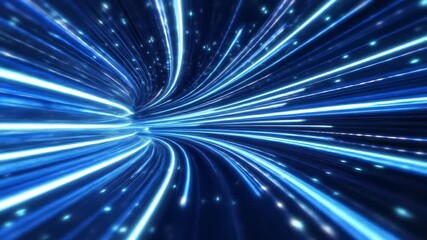 Wall Mural - Luminous tunnel of blue-white lights speeding toward a central point