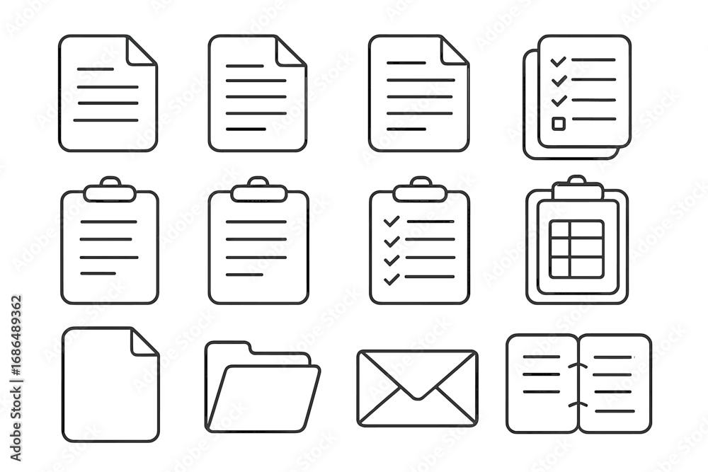 Document thin line icon set. Office and business signs. Vector ...