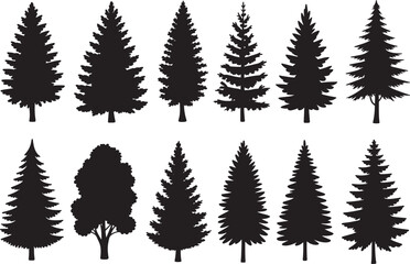 Forest tree silhouettes collection. Pine trees horizontal pattern panorama backgrounds