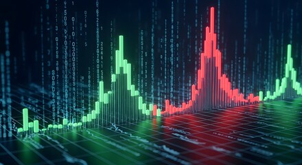 Abstract digital visualization of data analysis, displaying financial trends and fluctuations.