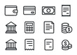 © GRACE - Financial Icon Grid. Outline icon set of financial errands: wallet, ATM card, cash, receipt, bank building,