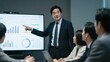 © Yka - 会議でグラフを指し示し説明する男性上司