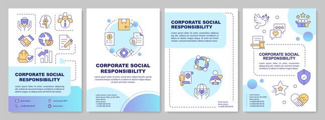 Wall Mural - corporate social responsibility blue circle brochure layout. business core values. leaflet advertisi