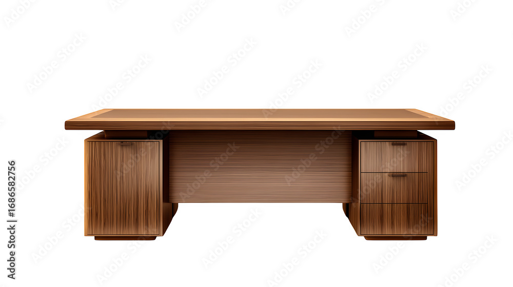 HD realistic modern brown luxury office desk front view isolated on ...