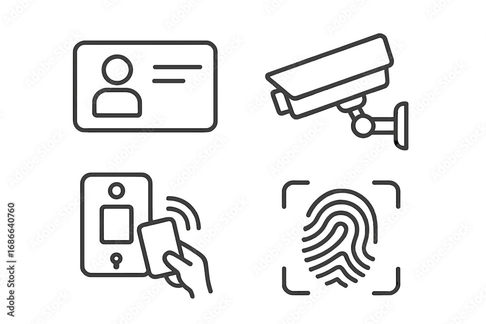 Security Badging Camera Image vectorielle Stock Security access control line icon set ...