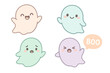 © Amabel - Set of cute kawaii pastel ghosts with various emotions. Cartoon character collection for Halloween. Happy, sad, angry phantom emoji. Spooky boo spirit vector illustration.