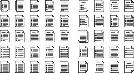 Collection of document icons representing different paper types and information layouts vector