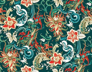  Ornate floral and wave pattern
