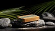 © ALEXANDER - Natural soap bar on stones with palm leaf