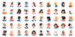 © Flash Vector - Set of portraits, avatars, icons people, male female expressing emotions. Laughter joy, smile calmness. Diversity of personages, multiethnic society. Modern stylish diverse people vector illustration