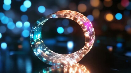 Glowing cylinder rotating with futuristic purple and orange lights reflecting on surface