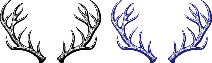 vector set of Deer horns. Doodle style
