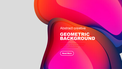 Wall Mural - Abstract fluid shapes, vibrant colors, geometric design. Text reads geometric background, includes button. Modern aesthetic.