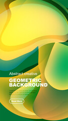 Wall Mural - abstract geometric background features flowing shapes, vibrant yellow, green hues. text present, but