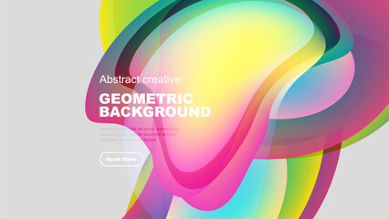 Wall Mural - Vibrant abstract shapes overlap, creating dynamic colorful background. Text block present, button visible. Modern design elements dominate composition.